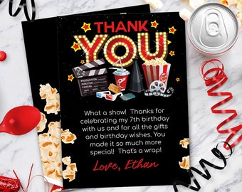 Movie Thank You Note | Movie Party Thank You Card Template | Instant Download - DIY  - Edit Yourself