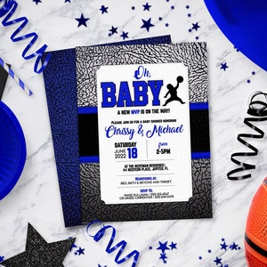 Royal Blue Jordan Baby Shower Invitations, Sneaker Baby Shower | Printable invitations, Digital invitation