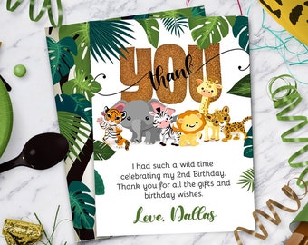Safari Thank You Note | Jungle Animals Thank You Card Template | Instant Download - DIY  - Edit Yourself