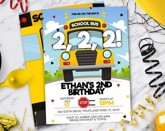 Wheels on the Bus Birthday Invitation: School Bus Party (Digital Download)