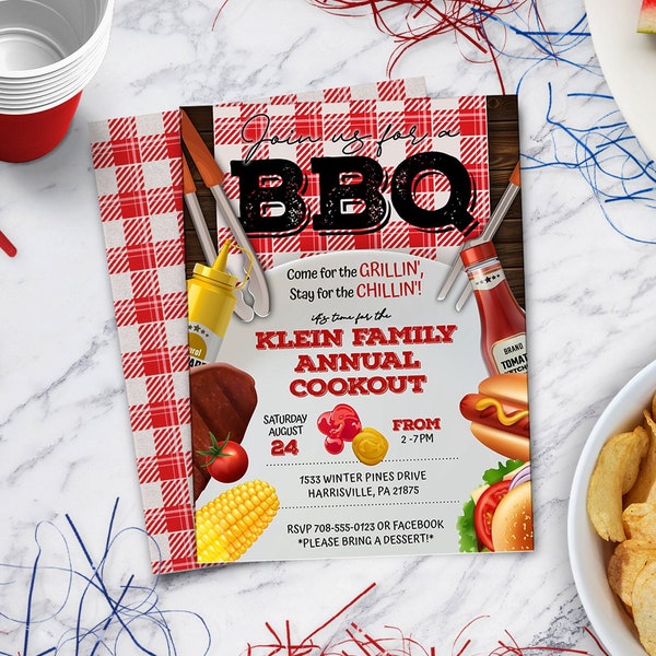 BBQ Invitation or Picnic Invitation or Cookout Invitation | Instant Download - Digital Download to Edit Yourself