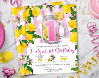 Pink Lemonade Party Invitation for Lemonade Birthday, Lemonade Invitation, for First Birthday or Any Age Summer Birthday - Instant Download