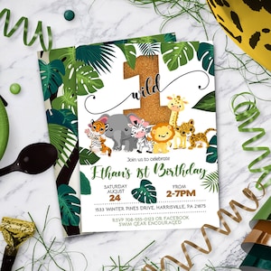 Safari Invitation | Safari Birthday Invitation - First Birthday up to 4 | Instant Download - DIY Edit Yourself