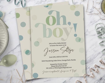 Baby Shower Invitation, Oh Boy, Boy Baby Shower, Modern Baby Shower, Retro Baby Shower