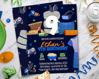 Boys Sleepover Birthday Invitation: Editable Pajama Party Template (Digital Download)