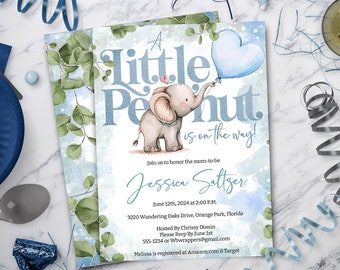 Elephant Baby Shower Invitation, Little Peanut Boy Invite, Editable Instant Download Template