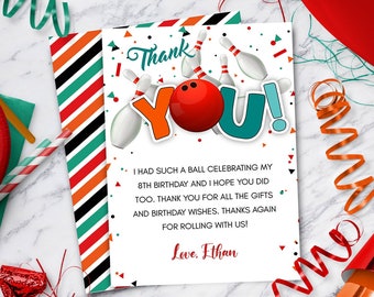 Bowling Thank You Note | Bowling Party Thank You Card Template | Instant Download - DIY  - Edit Yourself
