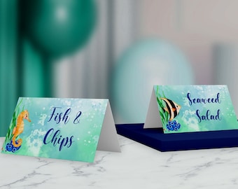 Under the Sea Birthday Food Labels, Tent Cards, Ocean Birthday Party Decor  | Instant Download - DIY Edit Yourself