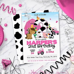 Girl Farm Birthday Party Invitations, Farm Themed Birthday Party, Girl Farm Party  | Instant Download - DIY  - Edit Yourself