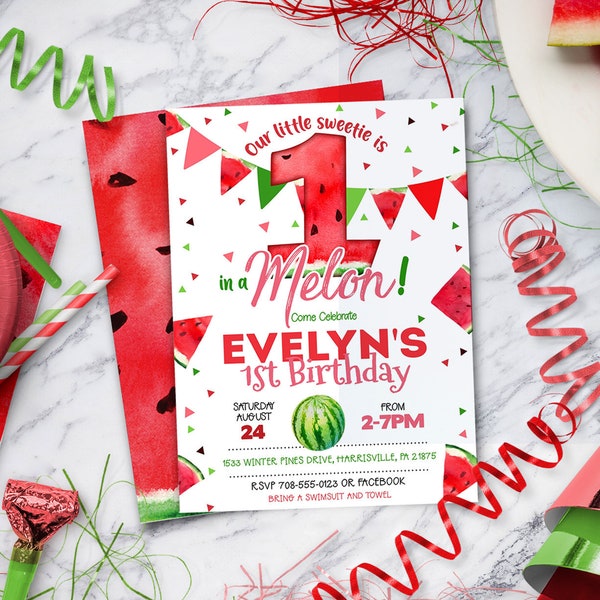 One in a Melon Invitation, Watermelon Birthday, Watermelon Invitation | Instant Download Editable - DIY - Edit Yourself