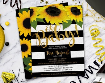Sunflower Invitation | Baby Shower Sunflower Themed Invitations | Instant Download - DIY - Edit Yourself