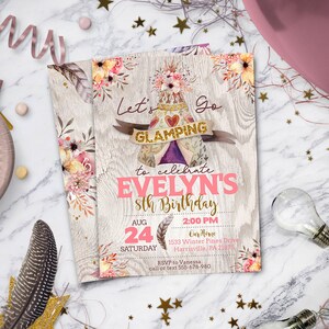 Girls Sleepover invitation, Glamping Invitation with Teepee Tent Instant Download Editable DIY Edit Yourself image 1