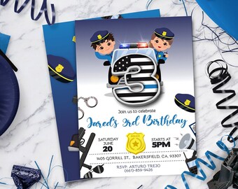 Police birthday invite, Police birthday party invitation - First Birthday up to 7 | Instant Download - DIY Edit Yourself