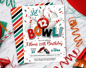 Bowling Birthday Invitation -Bowling Party  |  Instant Download Printable - DIY - Edit Yourself