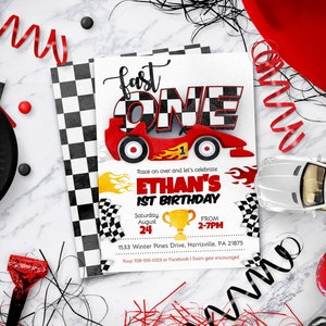 Race car birthday, cars birthday, race car party Ages 1-5, instant download editable invitation template image 1