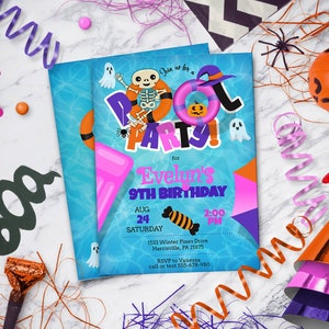 Halloween Pool Party Invitation: Girls Swim Party, DIY Template (Digital Download)