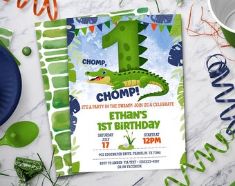 Alligator Birthday Party Invitation, Croc party, Crocodile invitation for Crocodile party, Alligator invite for ages 1-5 - Instant Download