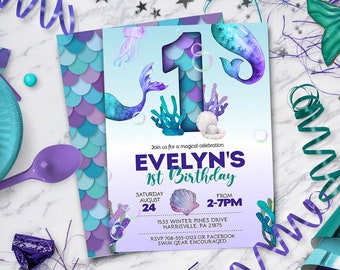 Mermaid Invitation w/ Mermaid Tail for Mermaid Party, Mermaid birthday Invitation - ages 1-10 | Instant Download