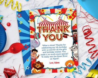 Circus Thank You Note | Circus Themed Birthday Party | Thank You Card Template | Instant Download - DIY  - Edit Yourself