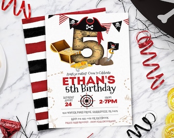 Pirate Birthday Invitation, Editable Kids Party Template (Digital Download)