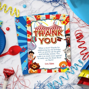 Circus bedankbriefje | Verjaardagsfeestje met circusthema | Bedankkaartsjabloon | Direct downloaden - DIY - Zelf bewerken