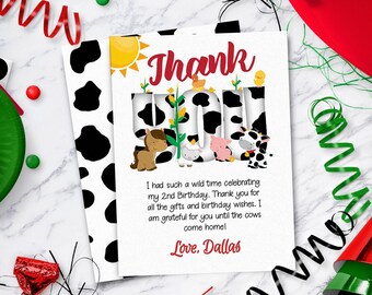 Farm Thank You Note | Farm Themed Birthday Party | Thank You Card Template | Instant Download - DIY  - Edit Yourself