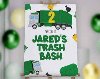 Garbage Truck Birthday Welcome Sign, Decor, Signage, Any Age | Instant Download - DIY Edit Yourself