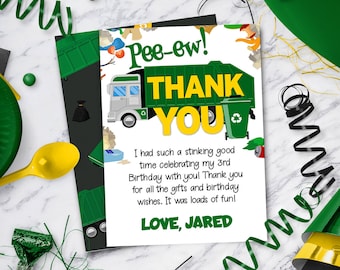Garbage Truck Birthday Thank You Note | Garbage Truck Thank You Card Template | Instant Download - DIY  - Edit Yourself