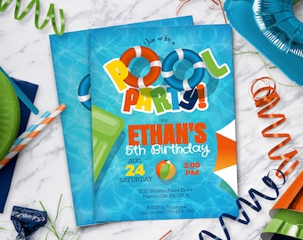 Pool Party Birthday invitation - for Pool Party or Kids Swim Party  |  Instant Download - DIY - Edit Yourself