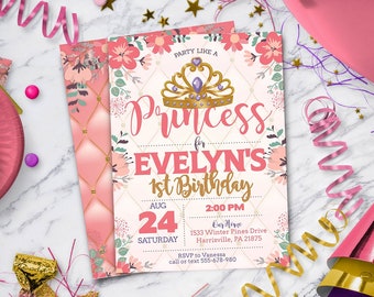 Princess Birthday Card - Editable Princess Invitation | Instant Download - DIY - Edit Yourself