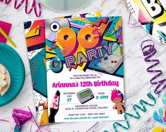 90s Party Invitation for Kids Disco Party or 30th Birthday Party, 90s Invitation, 1990s, Instant Download, DIY Edit Yourself