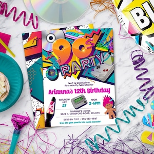 90s Party Invitation for Kids Disco Party or 30th Birthday Party, 90s Invitation, 1990s, Instant Download, DIY Edit Yourself