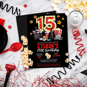 Movie night, Theater invitation, Movie night party, Movie invite - ages 5-17 | Instant Download - DIY Edit Yourself