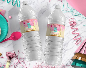 Ice Cream Party Water Bottle Wrappers - Girls Summer Birthday Theme  |  Instant Download - DIY - Edit Yourself