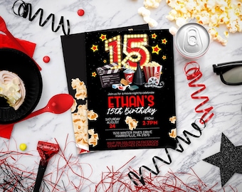 Movie night, Theater invitation, Movie night party, Movie invite - ages 5-17 | Instant Download - DIY Edit Yourself