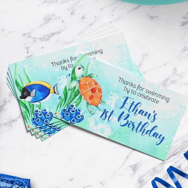 Under The Sea Favor Tags - Kids' Birthday Party | Ocean Thank You Tags Instant Download Editable - DIY - Edit Yourself