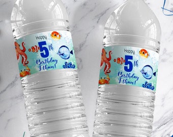 Under the Sea Party Water Bottle Wrappers - Ocean Birthday Theme - Any Age  |  Instant Download - DIY - Edit Yourself