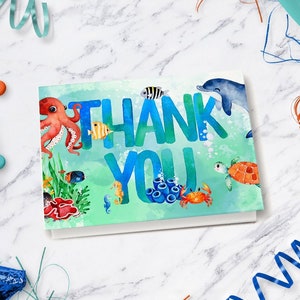 Under the Sea Birthday Thank You Card - for Ocean Party or Ocean Animals  |  Instant Download - DIY - Edit Yourself