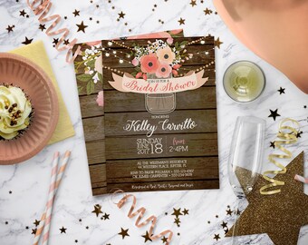 Rustic Bridal Shower Invitation | Mason Jar | Barnwood | Wood | Rustic Shower Invites | Wood | Bridal Shower Invites | DIY | Print Your Own