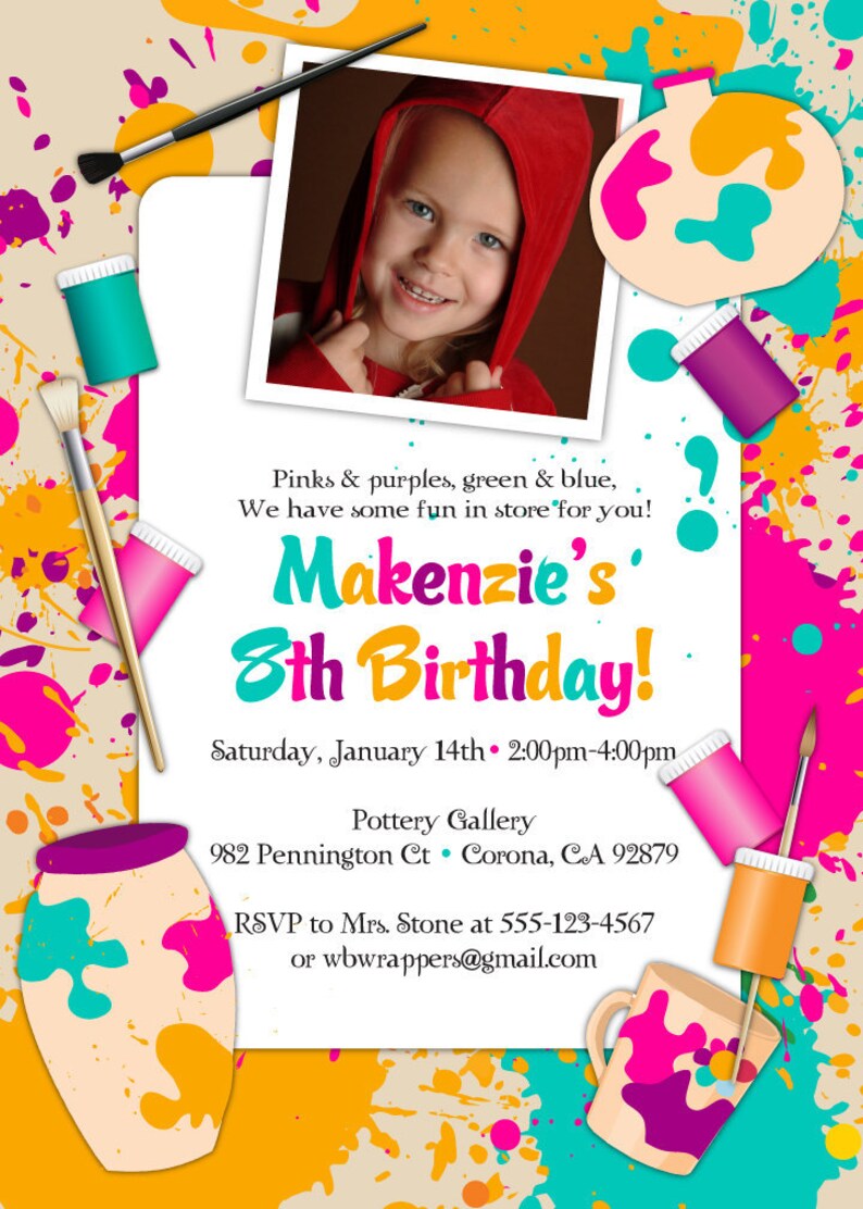 Paint Your Own Pottery Birthday Party Invitation Pottery Etsy