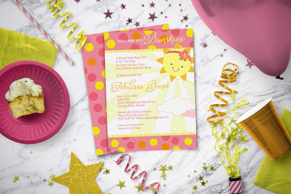 You Are My Sunshine Baby Shower Invitations | Girl Baby Shower Invites | Sunshine Baby Shower | Baby Shower | Printable or Printed - BAB30 Il_570xn