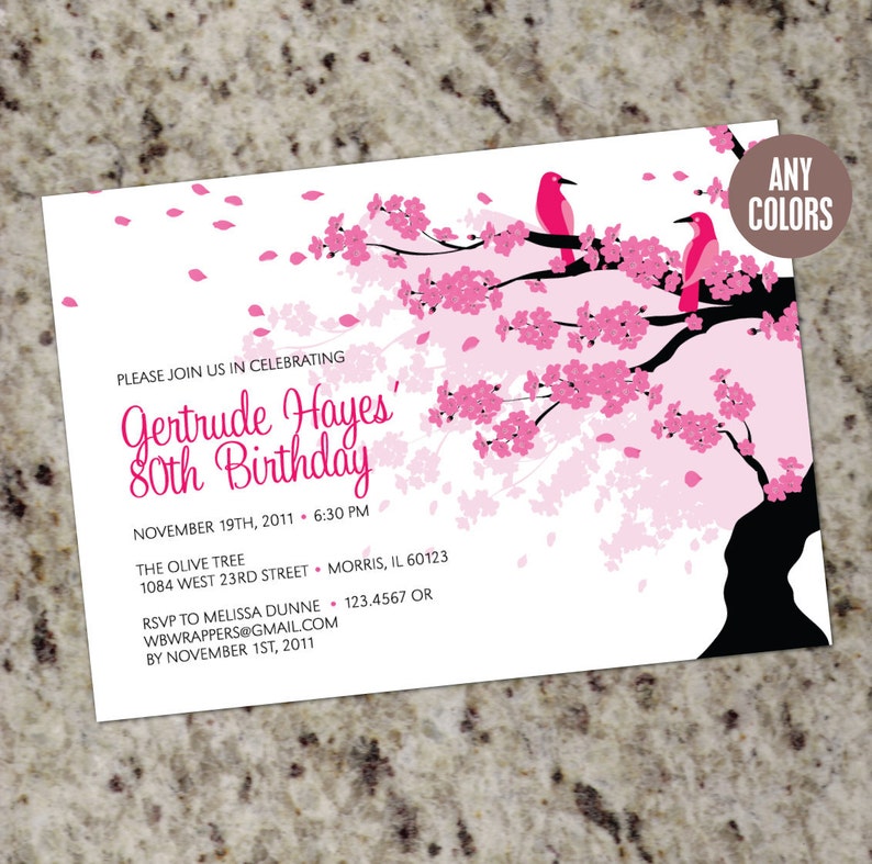 cherry blossom birthday invitation