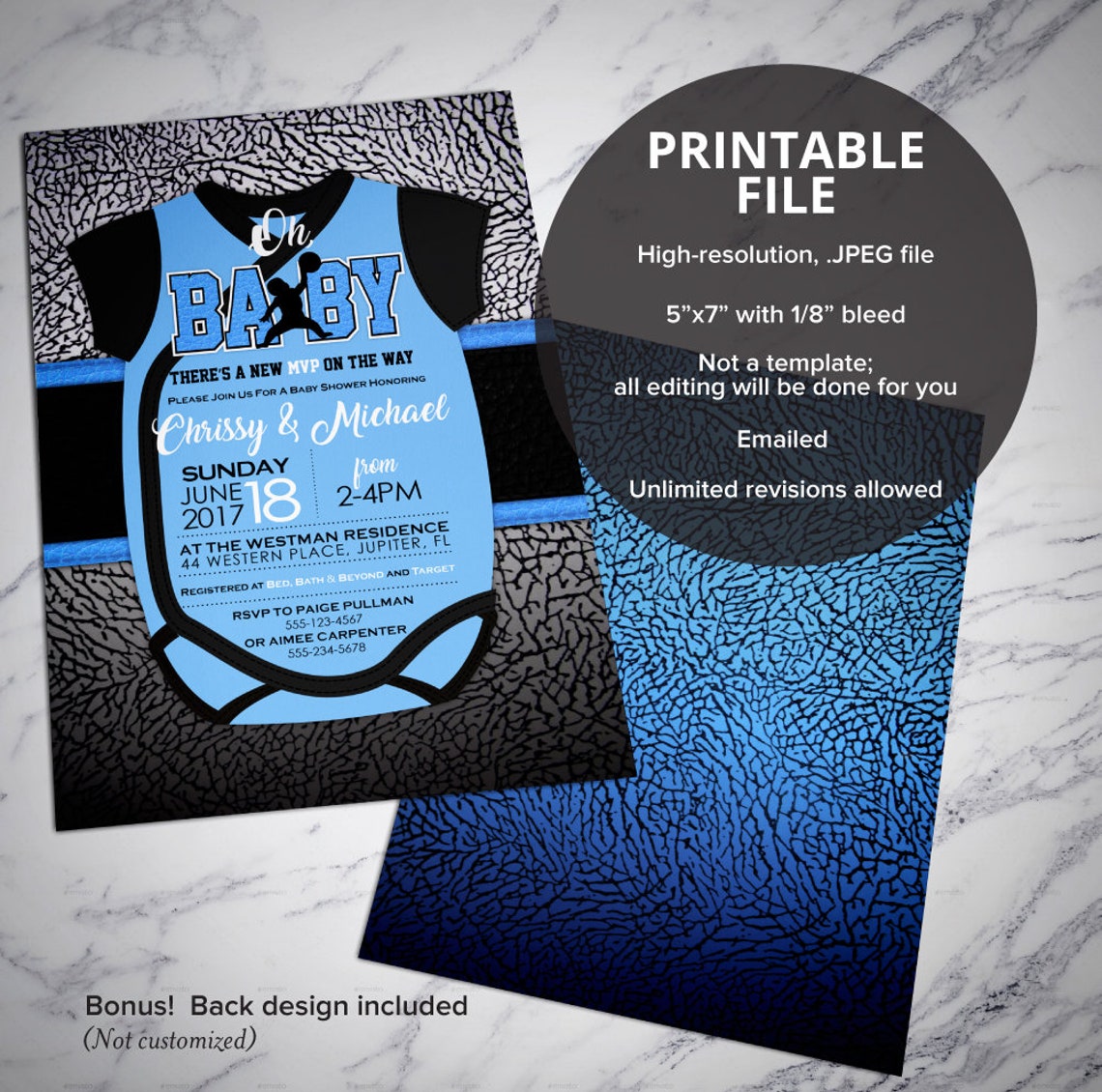 Air Jordan Baby Shower Invitations Blue Jordan Onesie Etsy