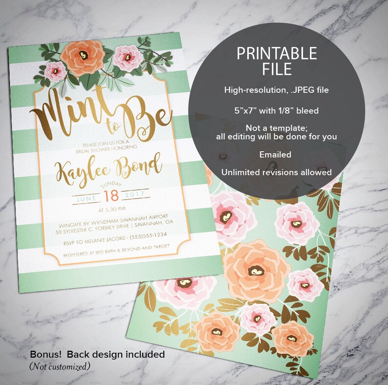 Mint and Gold Wedding Shower Invitation Mint to Be Mint Etsy