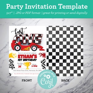 Race car birthday, cars birthday, race car party Ages 1-5, instant download editable invitation template image 2