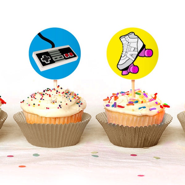 Totally 80's 1980s themed Cupcake Toppers | 80s Party Decor | Instant Download | 80s Party Cupcake Picks | Print Your Own | KID59_CT