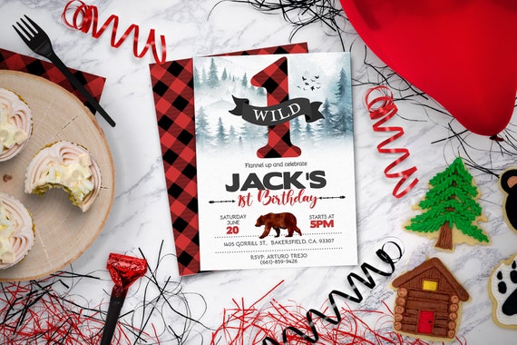Wild One invitation, Lumberjack First Birthday up to age 4, Buffalo Plaid Invitation | Instant Download - DIY Edit Yourself Il_570xn