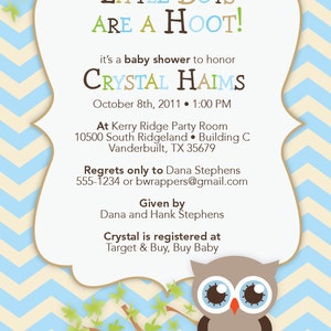 Owl Baby Shower Invitations Owl Baby Shower Invites Owl Theme Boy Girl Baby Shower Invitation Chevron Chevrons Print Your Own image 2