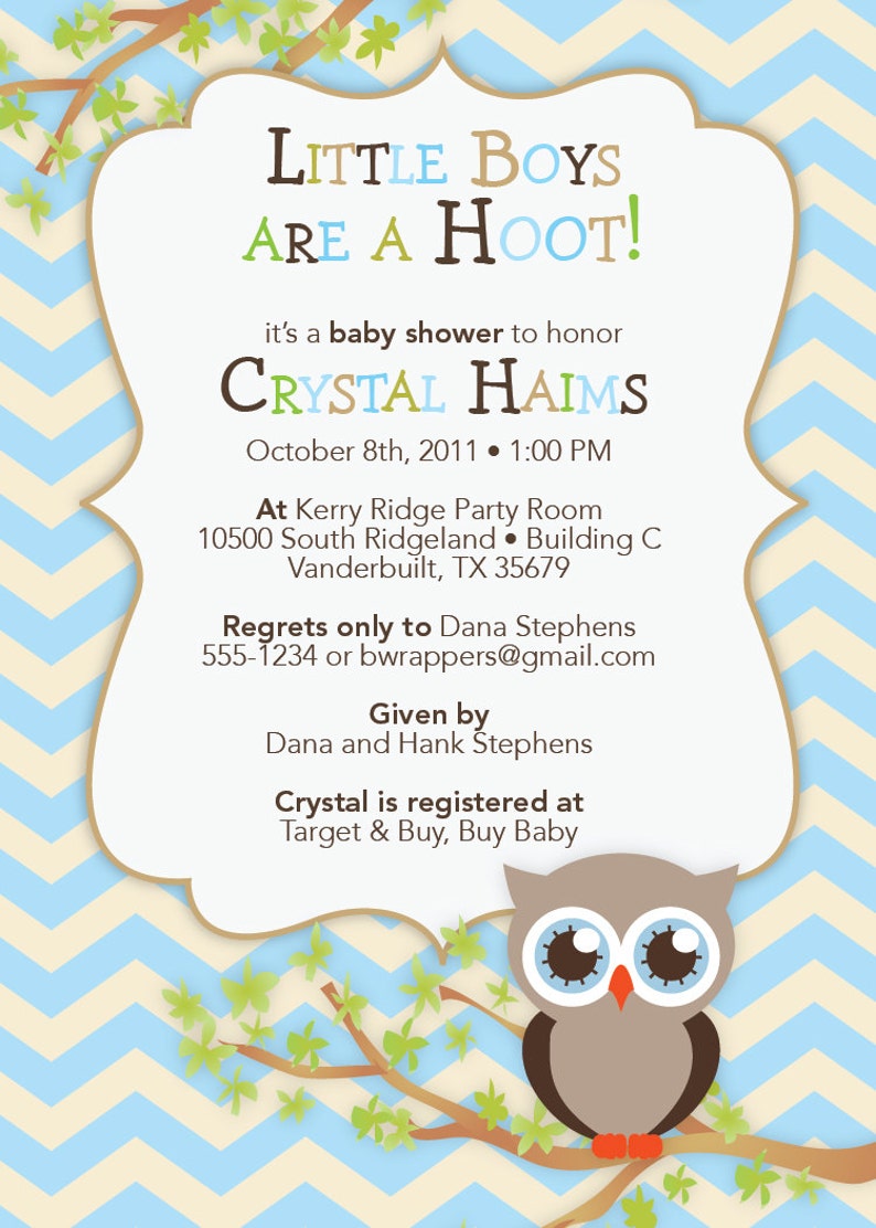 Owl Baby Shower Invitations Owl Baby Shower Invites Owl Theme Boy Girl Baby Shower Invitation Chevron Chevrons Print Your Own image 2