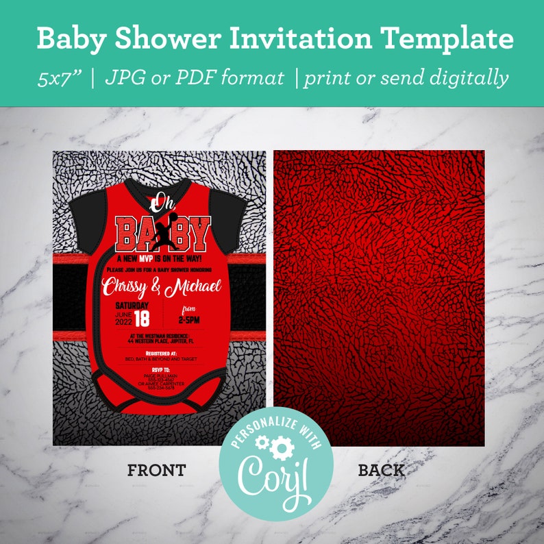 Air Jordan Baby Shower Invitations Jumpman Jordan Themed Etsy
